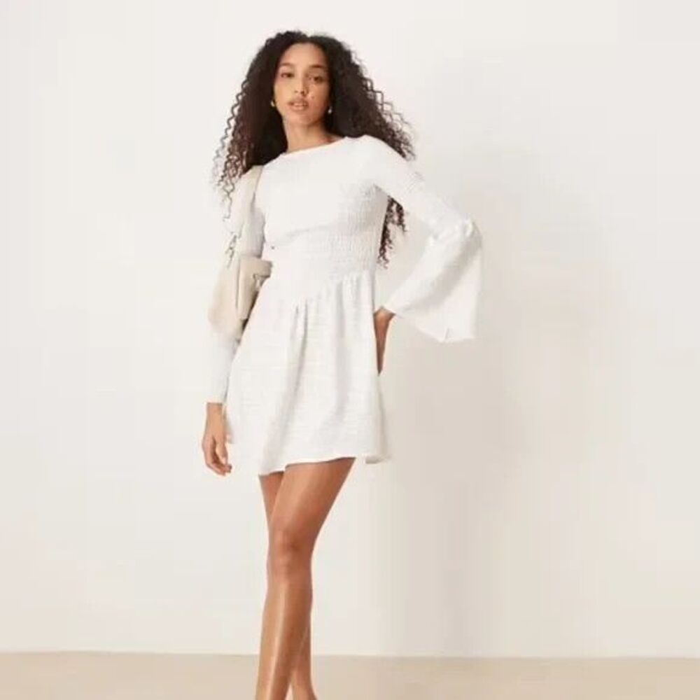 Asos Women's Size Large White Angel Dress Smocked Bell Sleeves‎ Whimsical Fairy